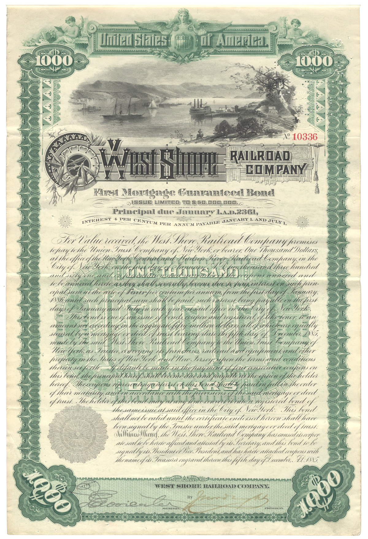 West Shore Railroad Company Bond Certificate