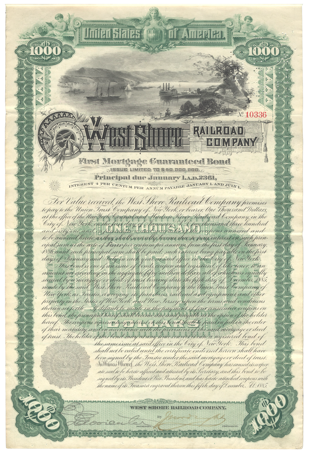 West Shore Railroad Company Bond Certificate