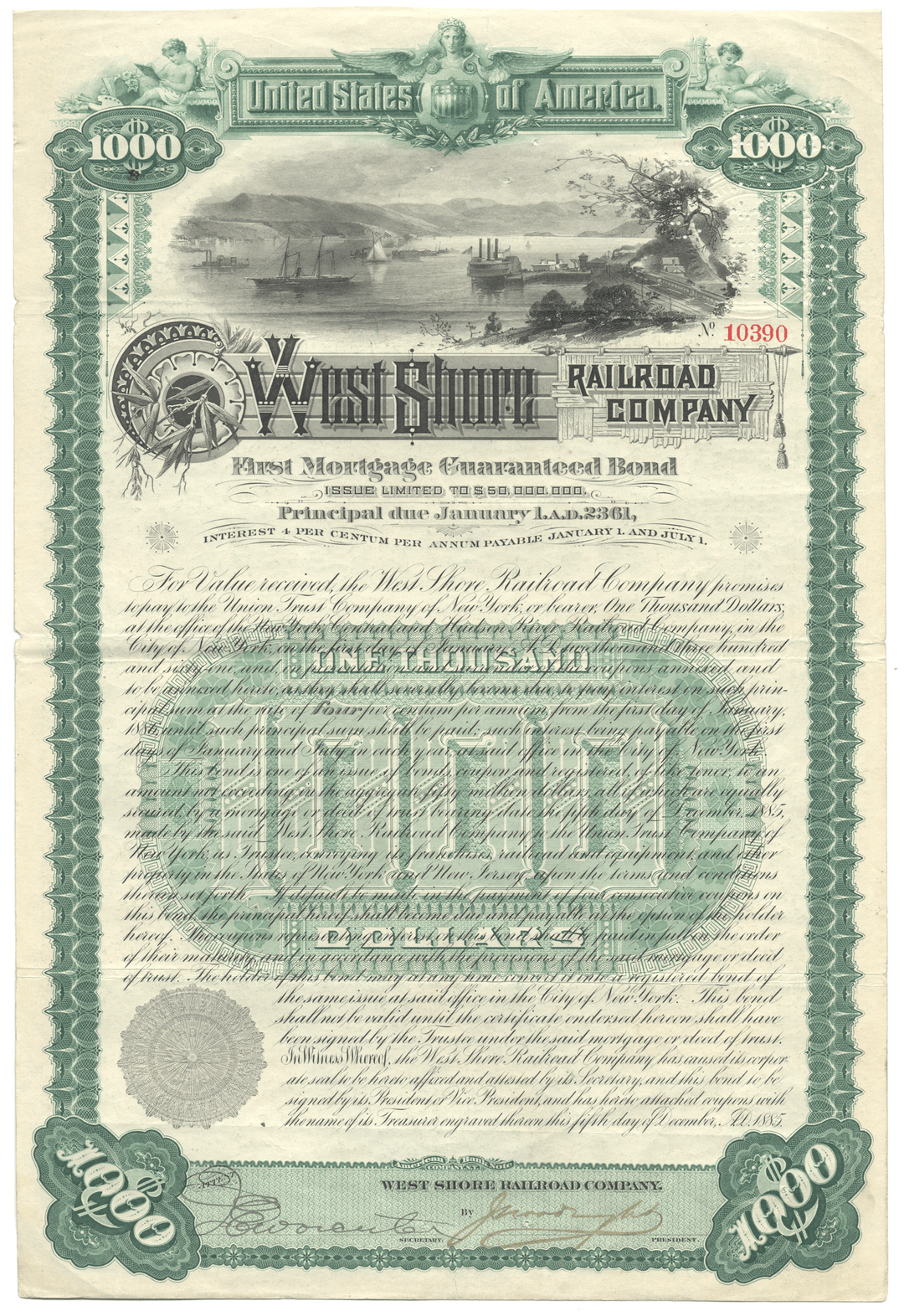 West Shore Railroad Company Bond Certificate