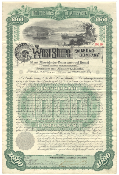 West Shore Railroad Company Bond Certificate