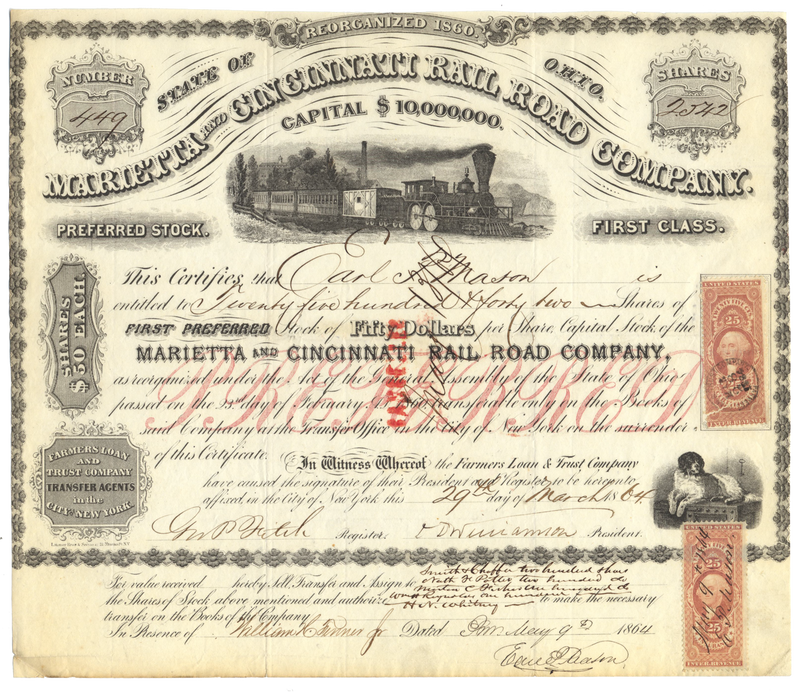 Marietta and Cincinnati Railroad Company Stock Certificate