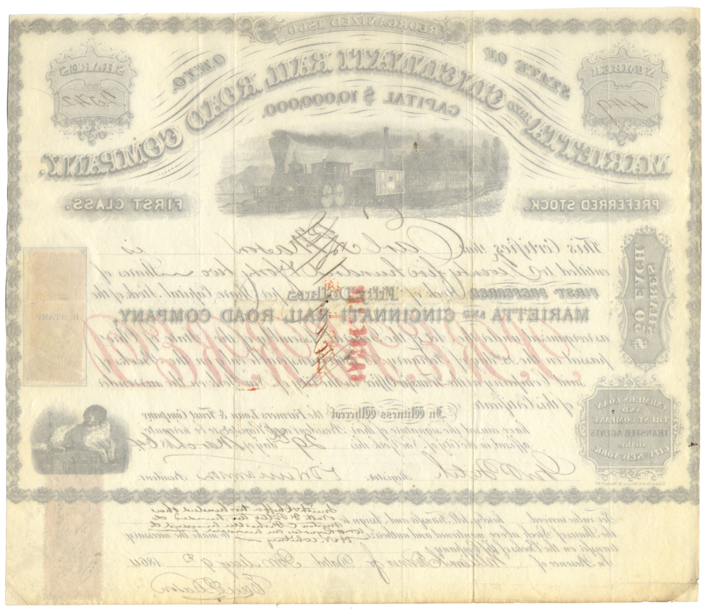 Marietta and Cincinnati Railroad Company Stock Certificate