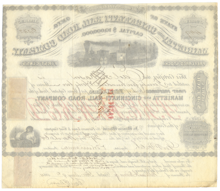 Marietta and Cincinnati Railroad Company Stock Certificate