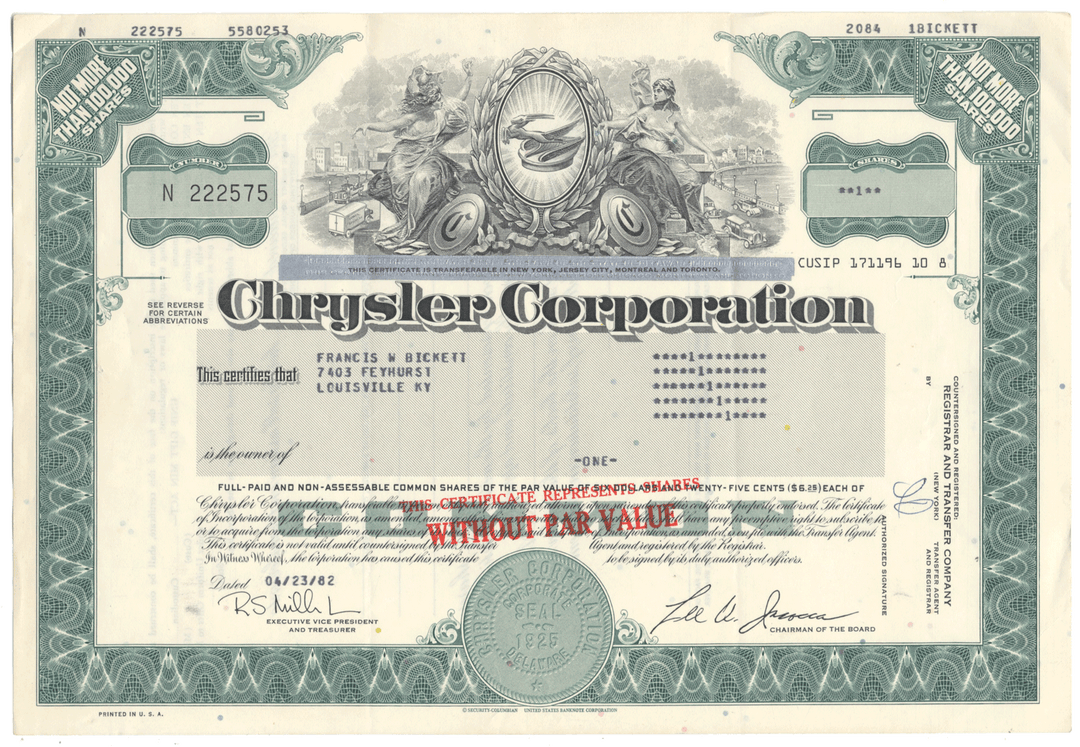 Chrysler Corporation Stock Certificate