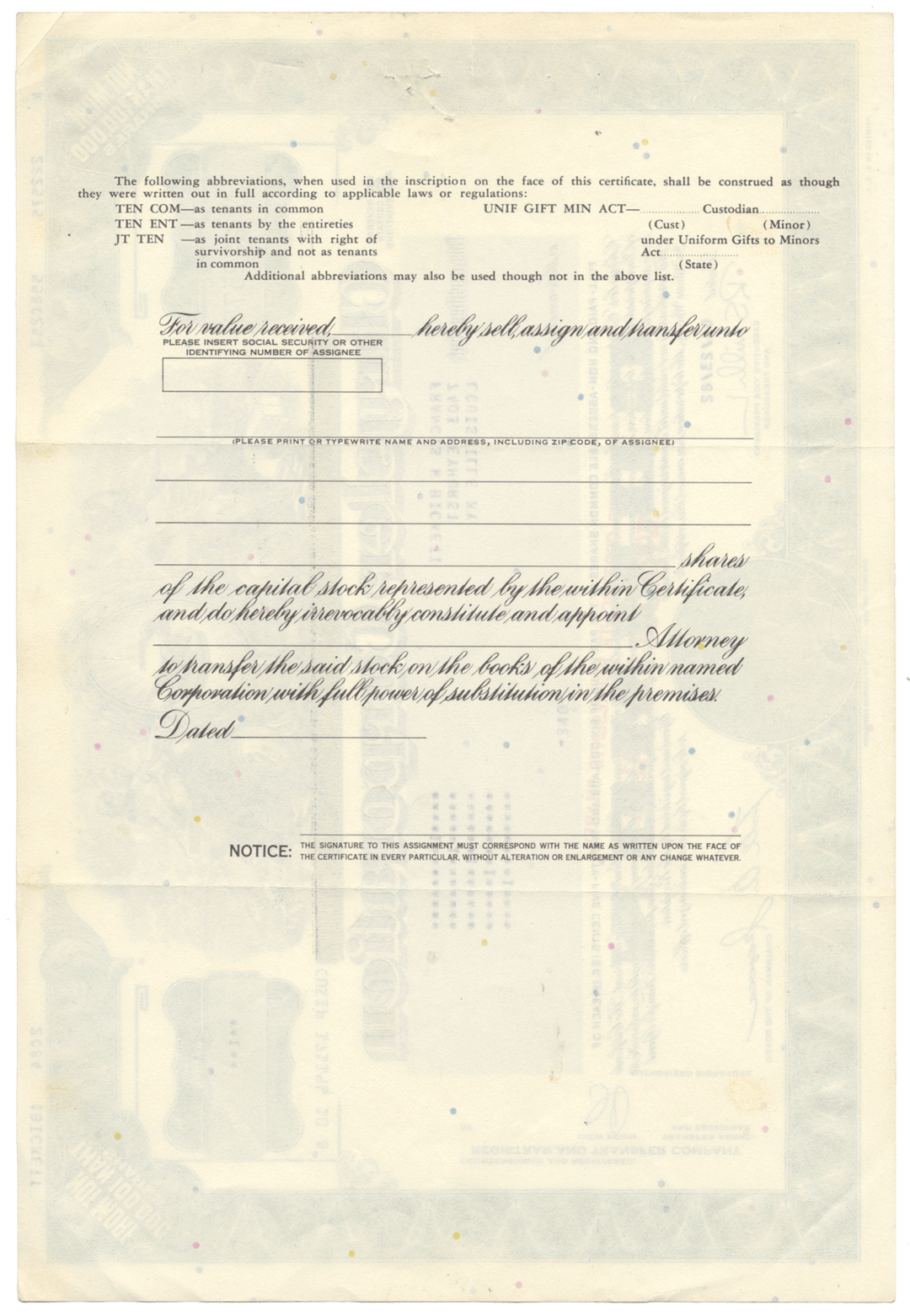 Chrysler Corporation Stock Certificate