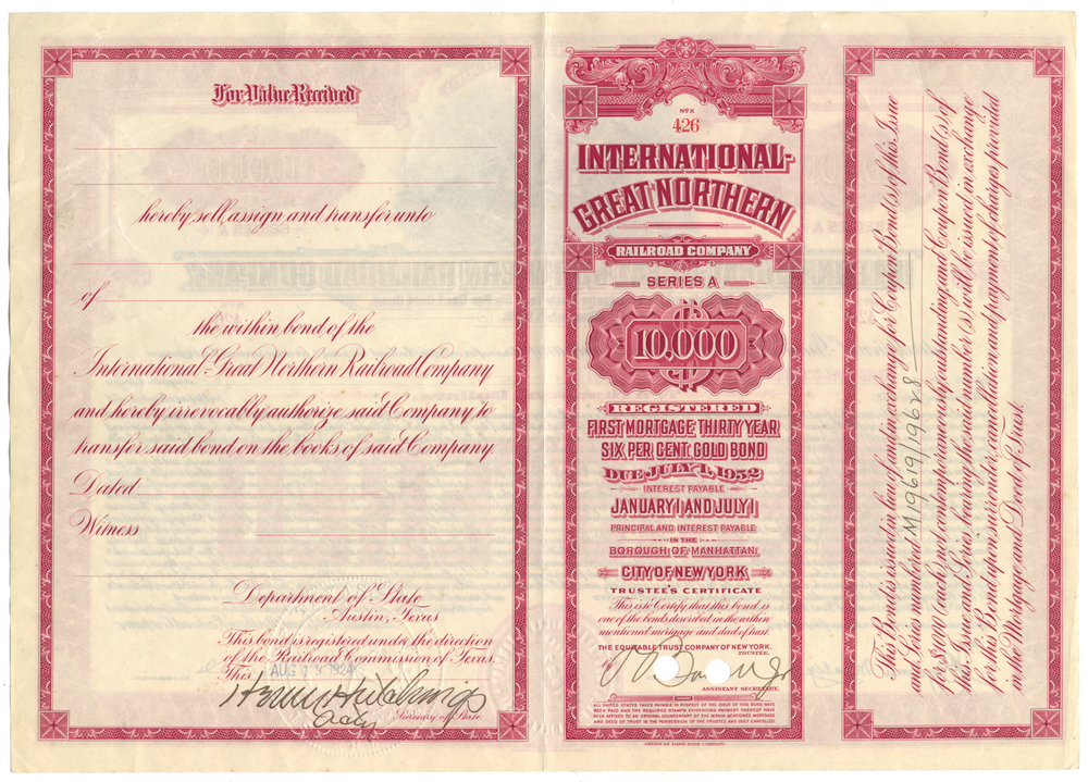 International-Great Northern Railroad Company Bond Certificate