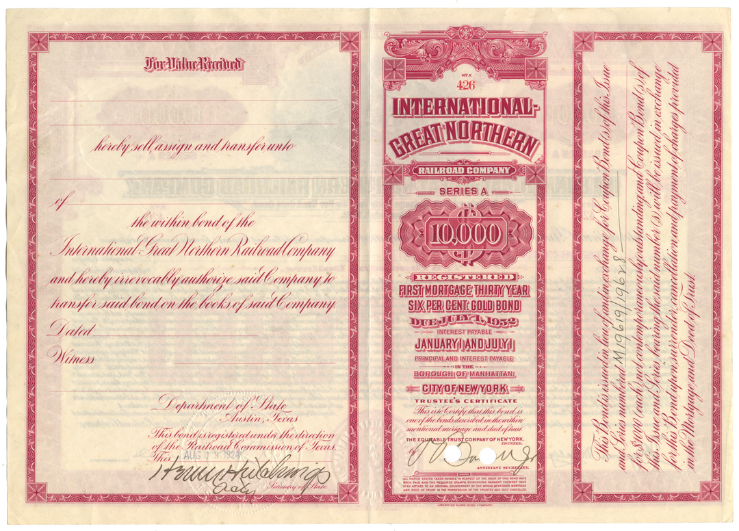 International-Great Northern Railroad Company Bond Certificate