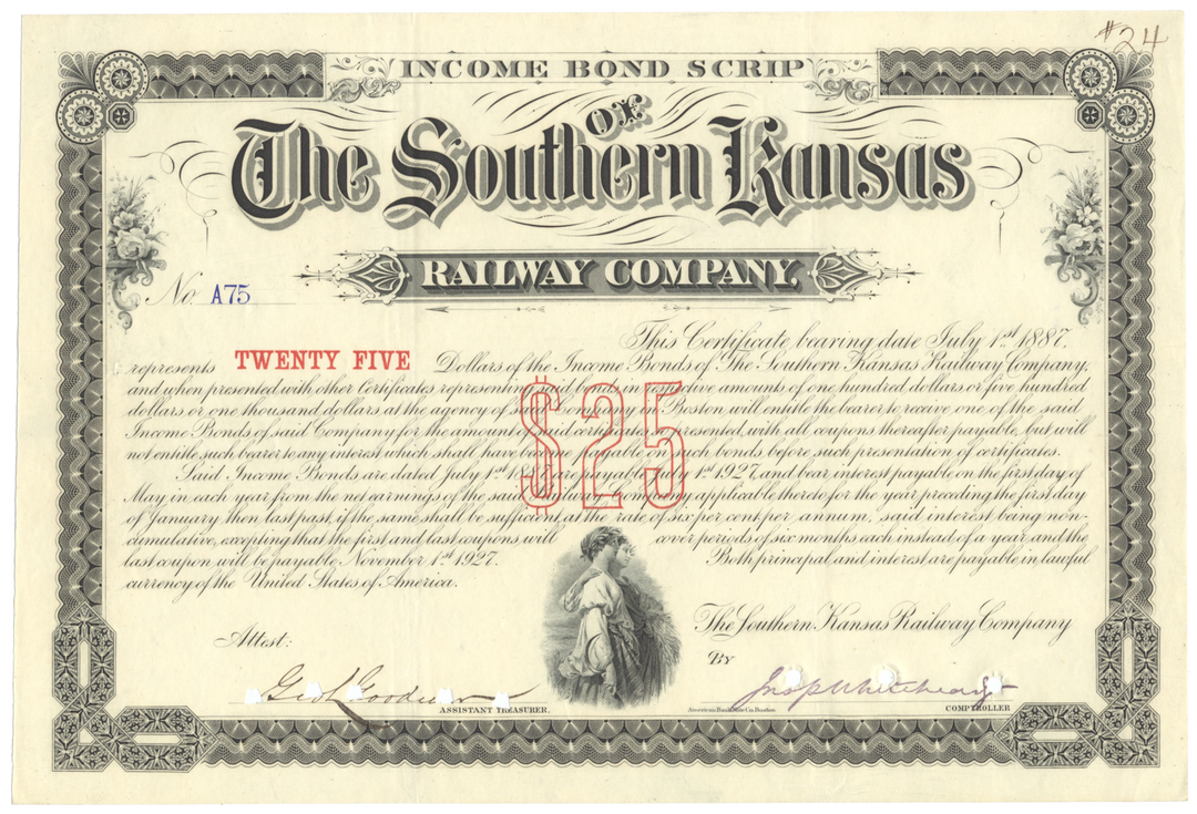 Southern Kansas Railway Company Bond Certificate