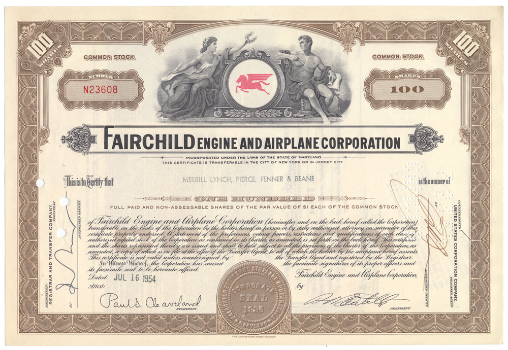 Fairchild Engine and Airplane Corporation Stock Certificate