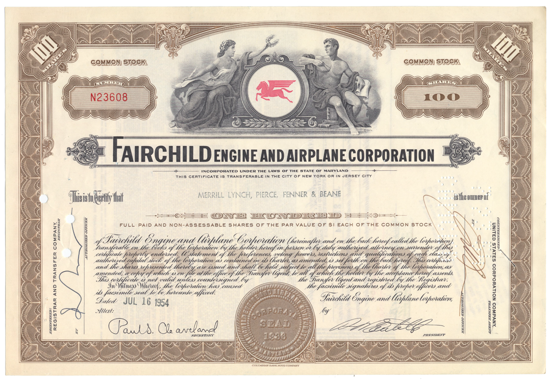 Fairchild Engine and Airplane Corporation Stock Certificate