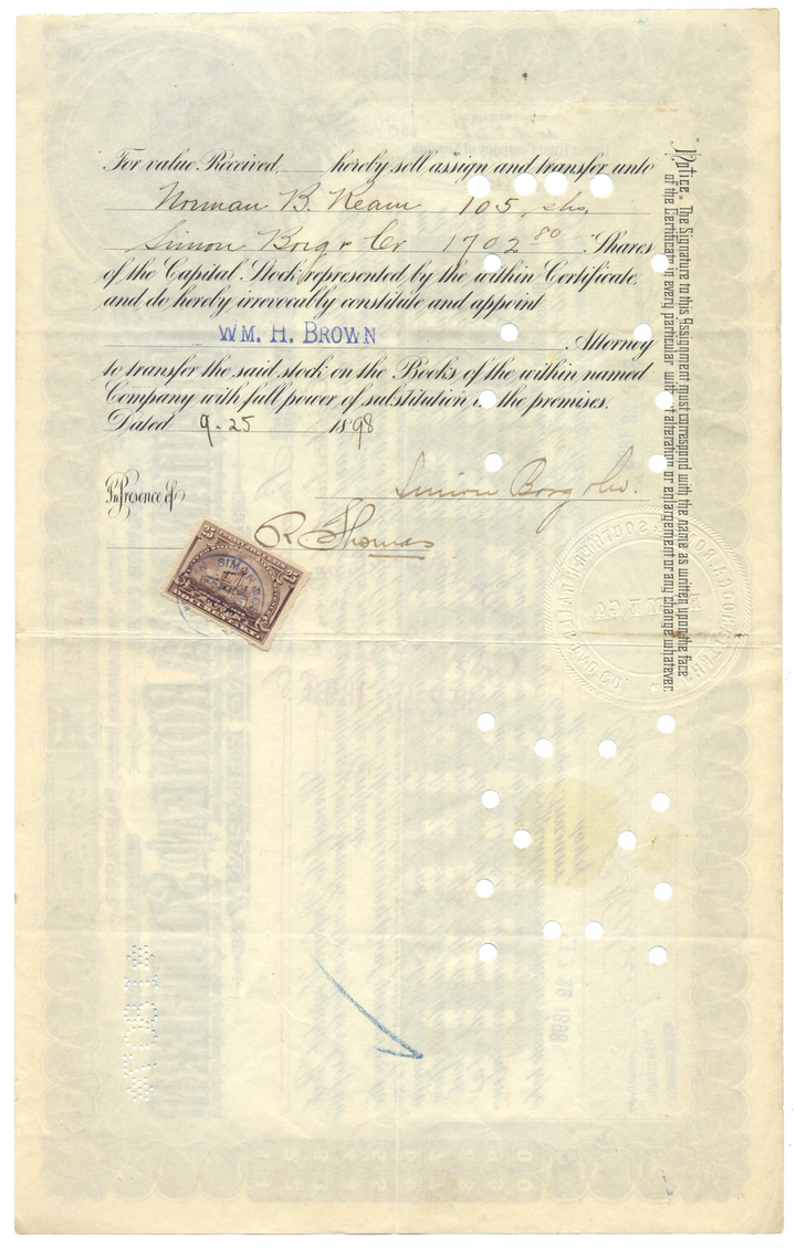 Chattanooga, Rome and Southern Railroad Company Stock Certificate