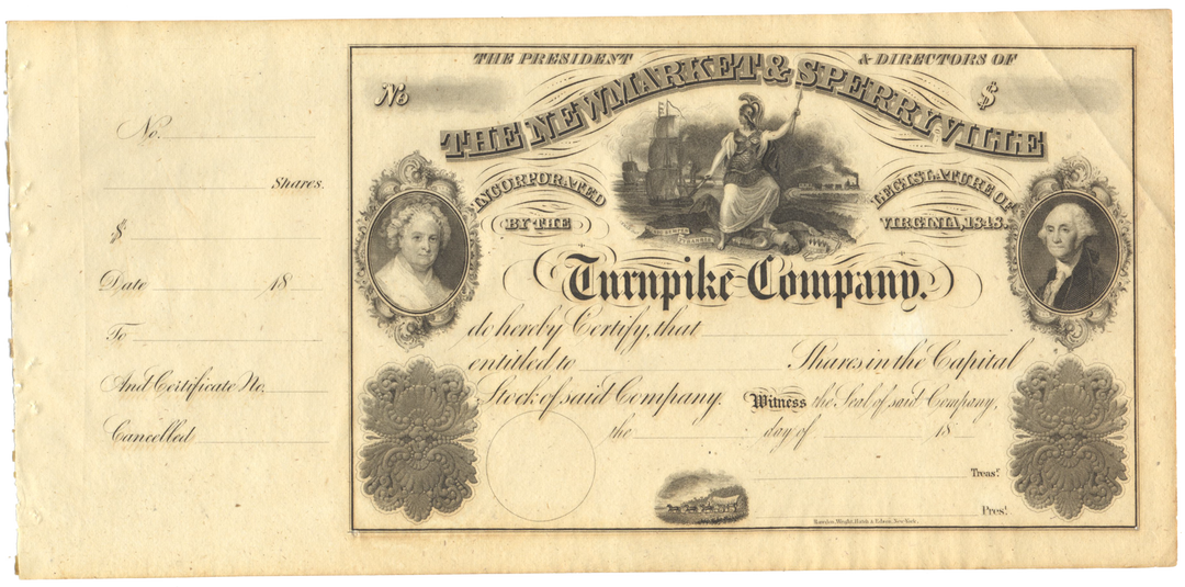 Newmarket & Sperryville Turnpike Company Stock Certificate