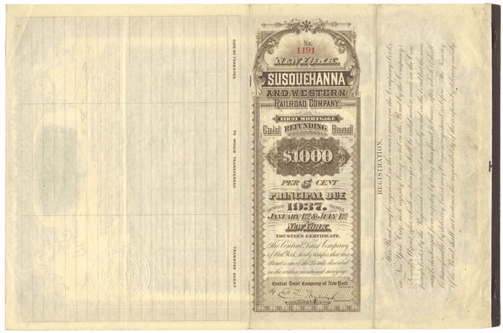 New York, Susquehanna & Western Railroad Company Bond Certificate