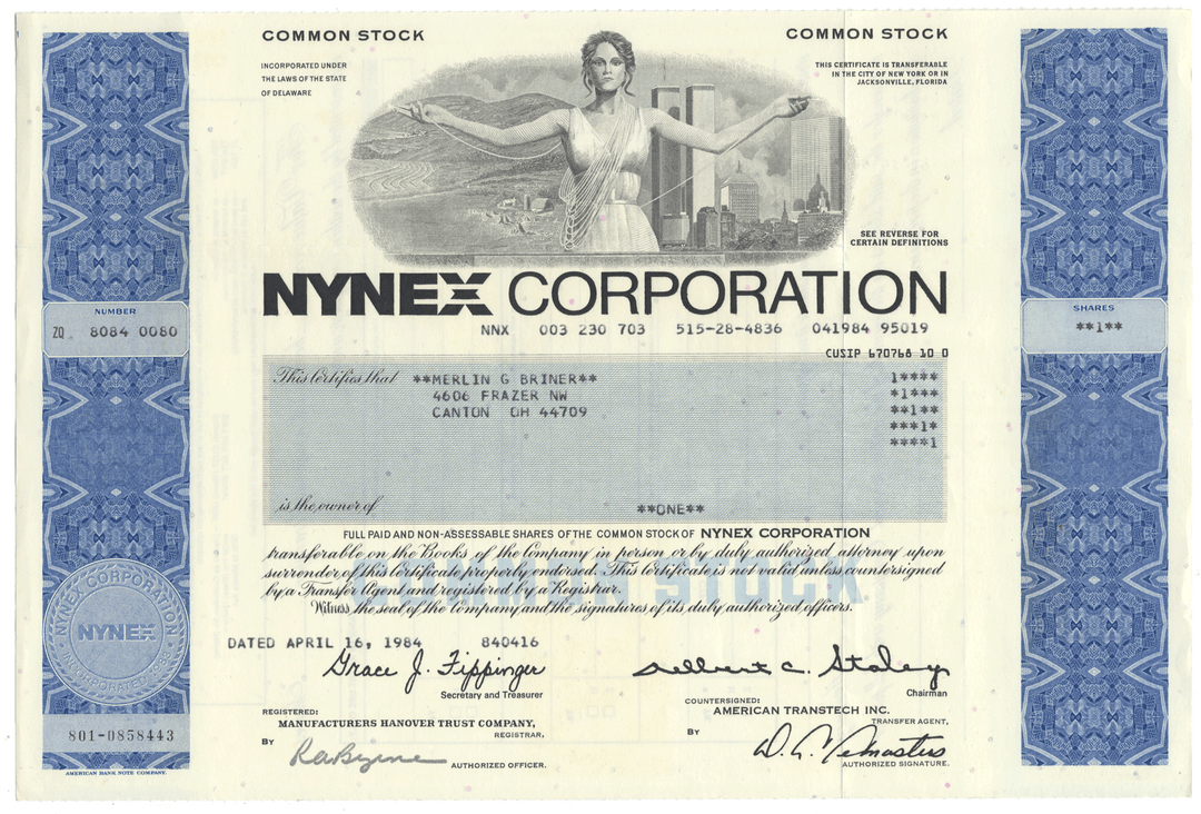 NYNEX Corporation Stock Certificate