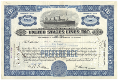 United States Lines, Inc. Stock Certificate