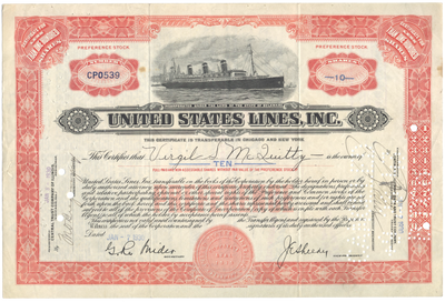 United States Lines, Inc. Stock Certificate