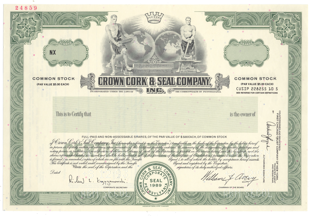 Crown Cork & Seal Company, Inc. Specimen Stock Certificate