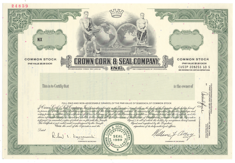 Crown Cork & Seal Company, Inc. Specimen Stock Certificate
