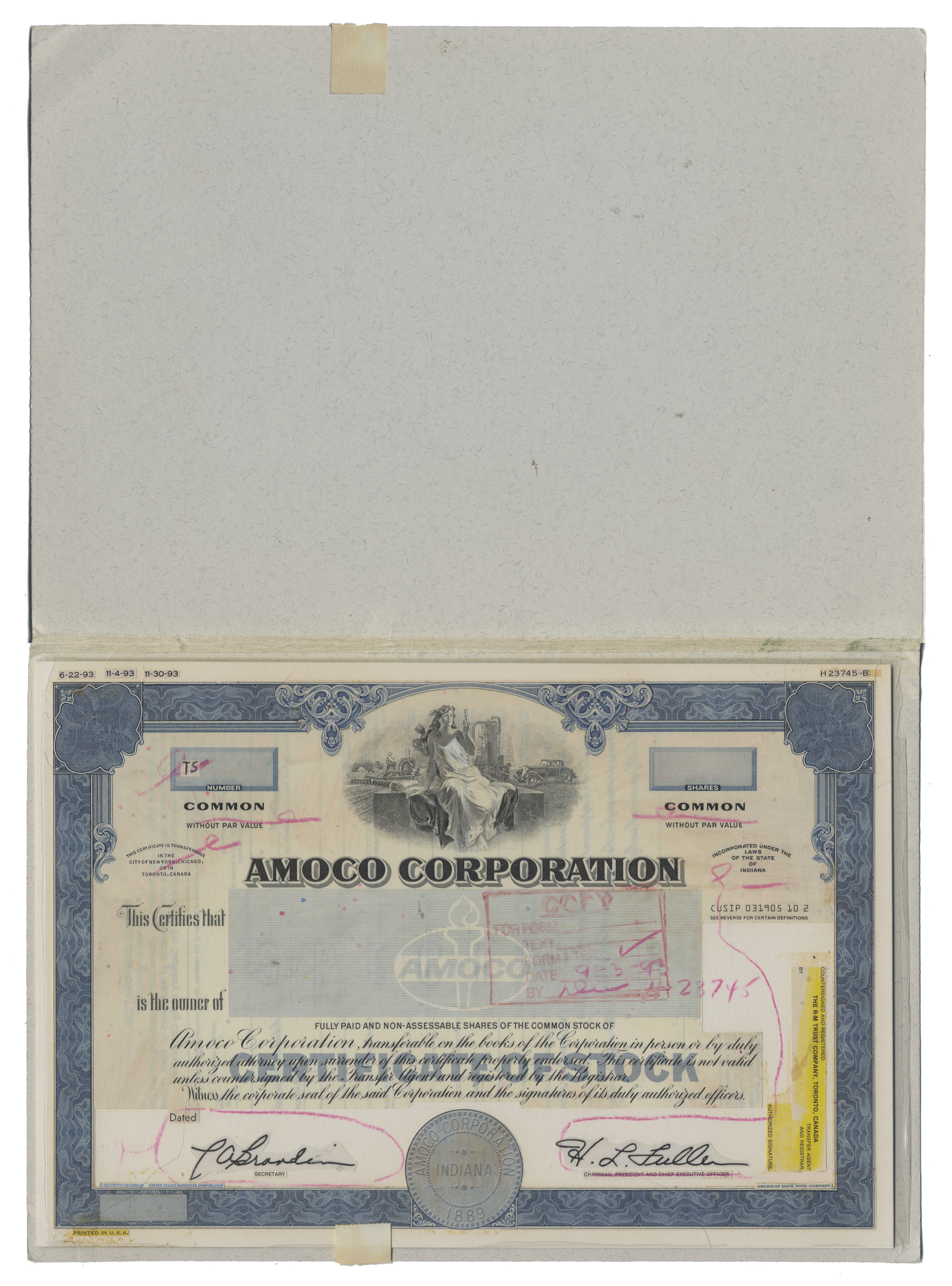 Working Proof from AMOCO for the company's Common Stock
