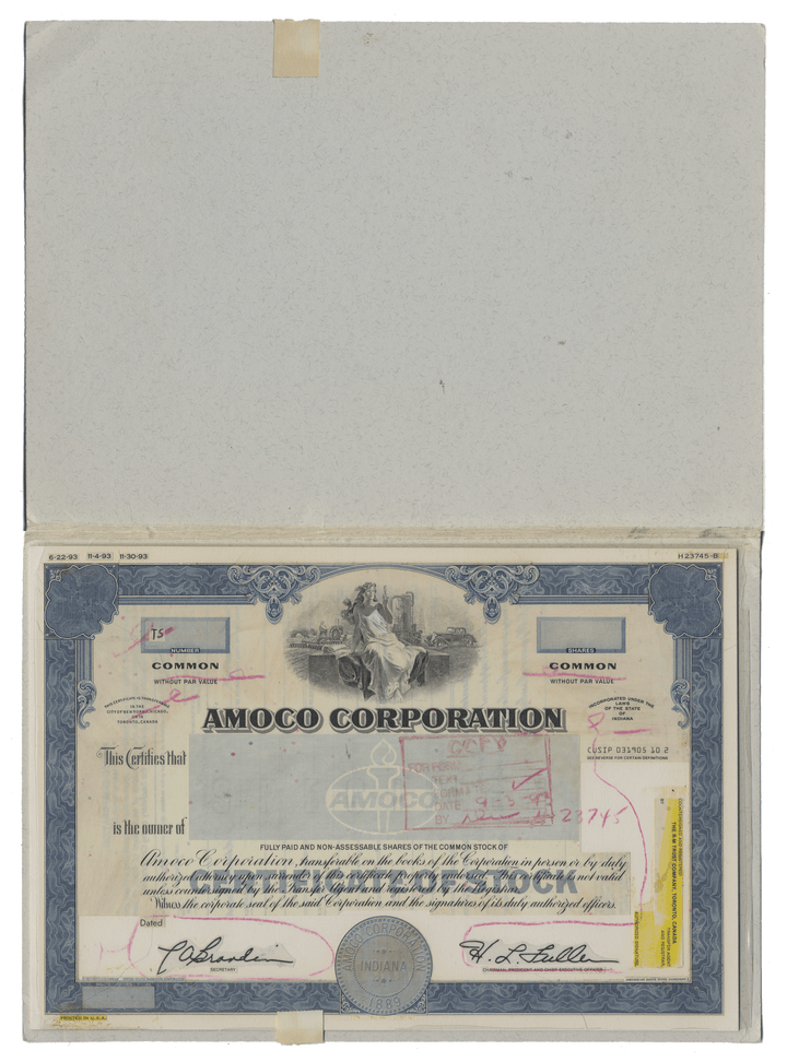 Working Proof from AMOCO for the company's Common Stock