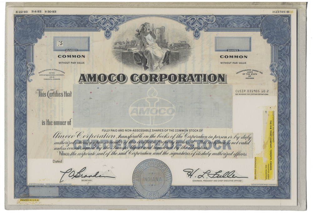 Working Proof from AMOCO for the company's Common Stock