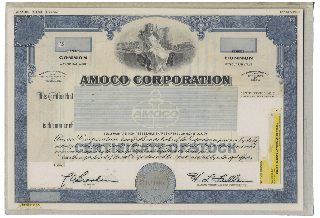 Working Proof from AMOCO for the company's Common Stock