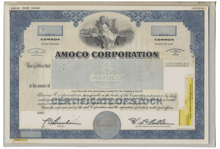 Working Proof from AMOCO for the company's Common Stock