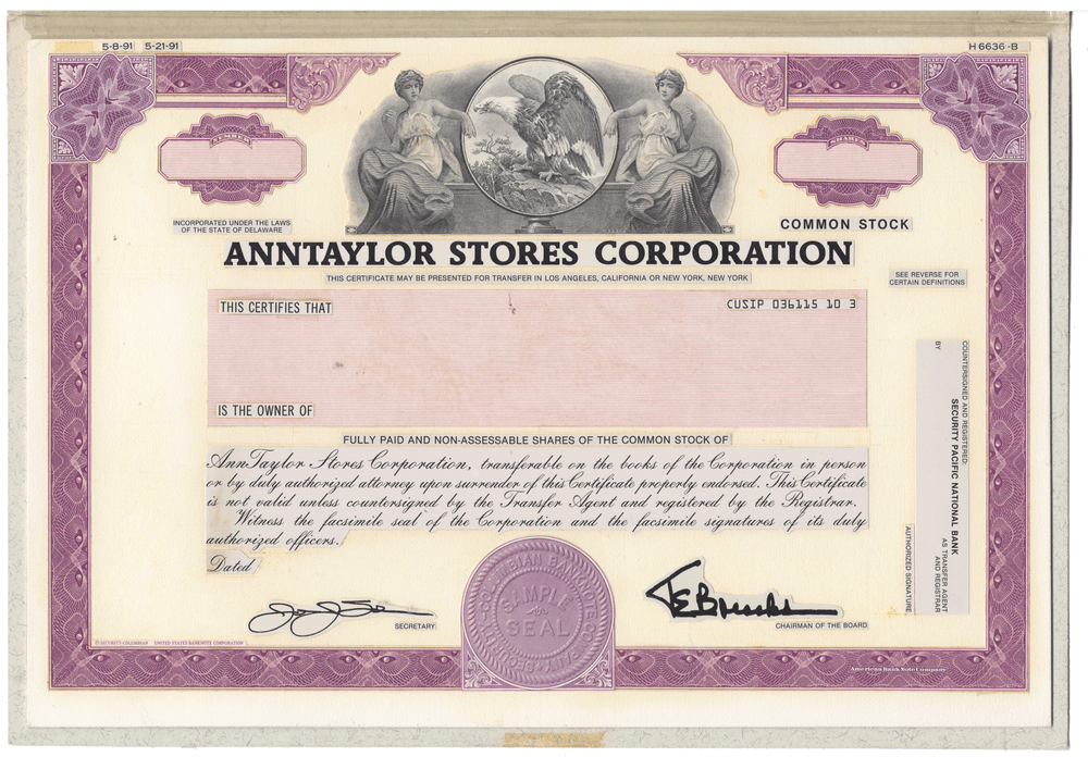 Working Proof from Ann Taylor Stores for the company's Common Stock