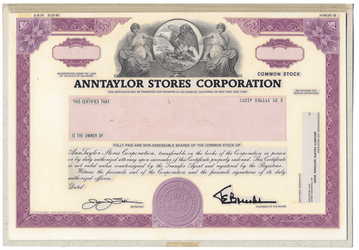 Working Proof from Ann Taylor Stores for the company's Common Stock