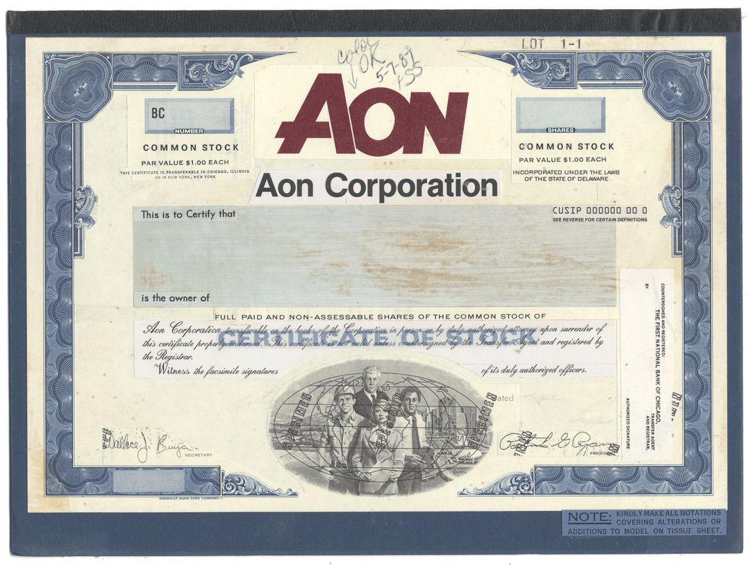 Working Proof from Aon Corporation for the company's Common Stock