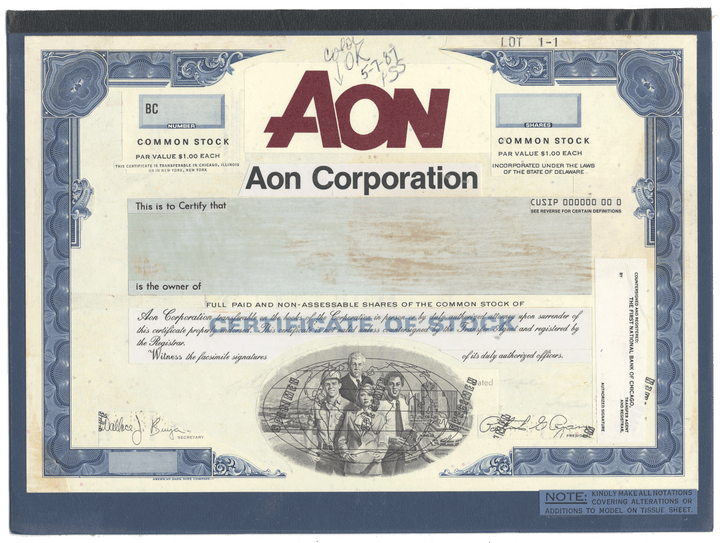 Working Proof from Aon Corporation for the company's Common Stock