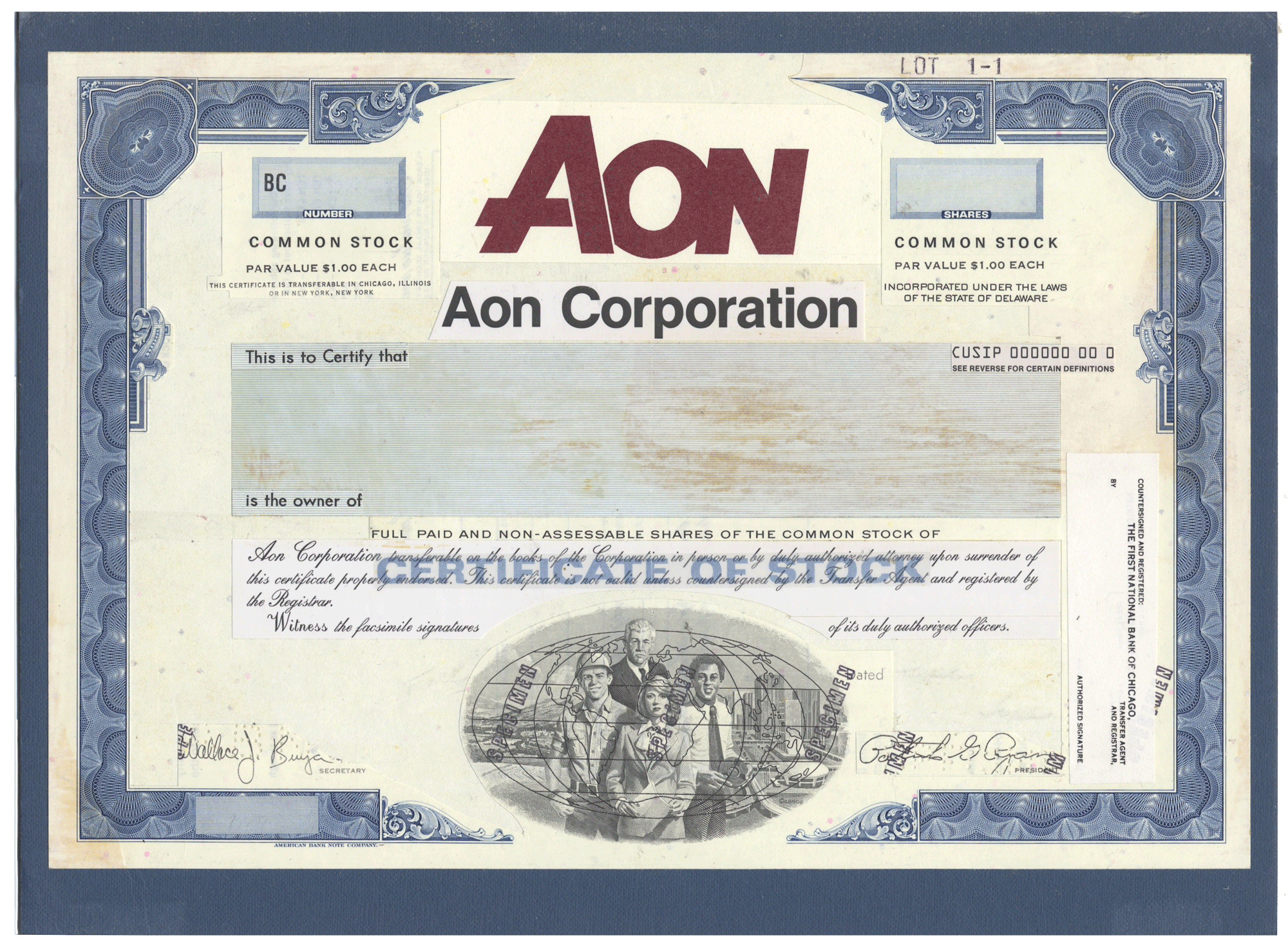 Working Proof from Aon Corporation for the company's Common Stock