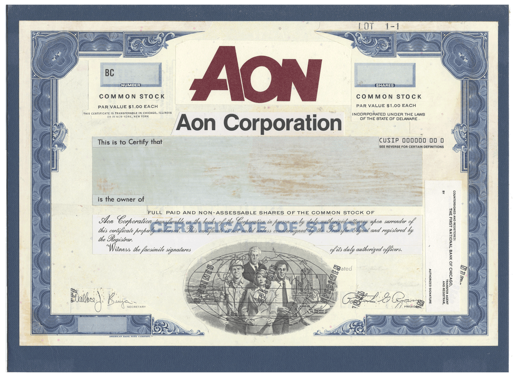 Working Proof from Aon Corporation for the company's Common Stock
