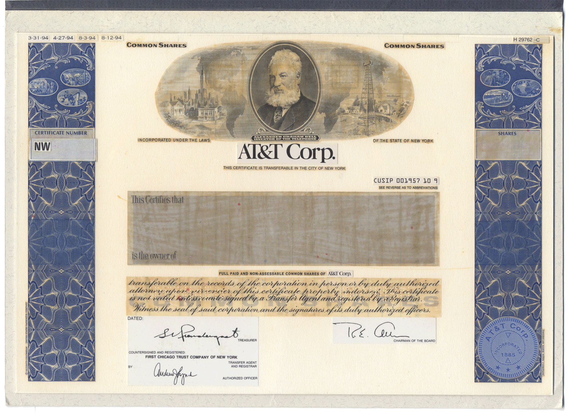 Very Rare AT&T CORPORATION Working Proof