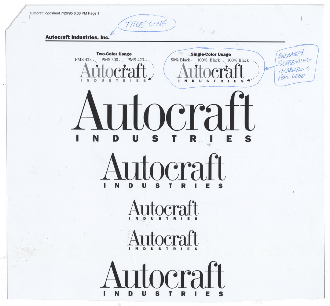 Working Proof from Autocraft Industries for the company's Common Stock