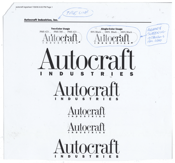 Working Proof from Autocraft Industries for the company's Common Stock