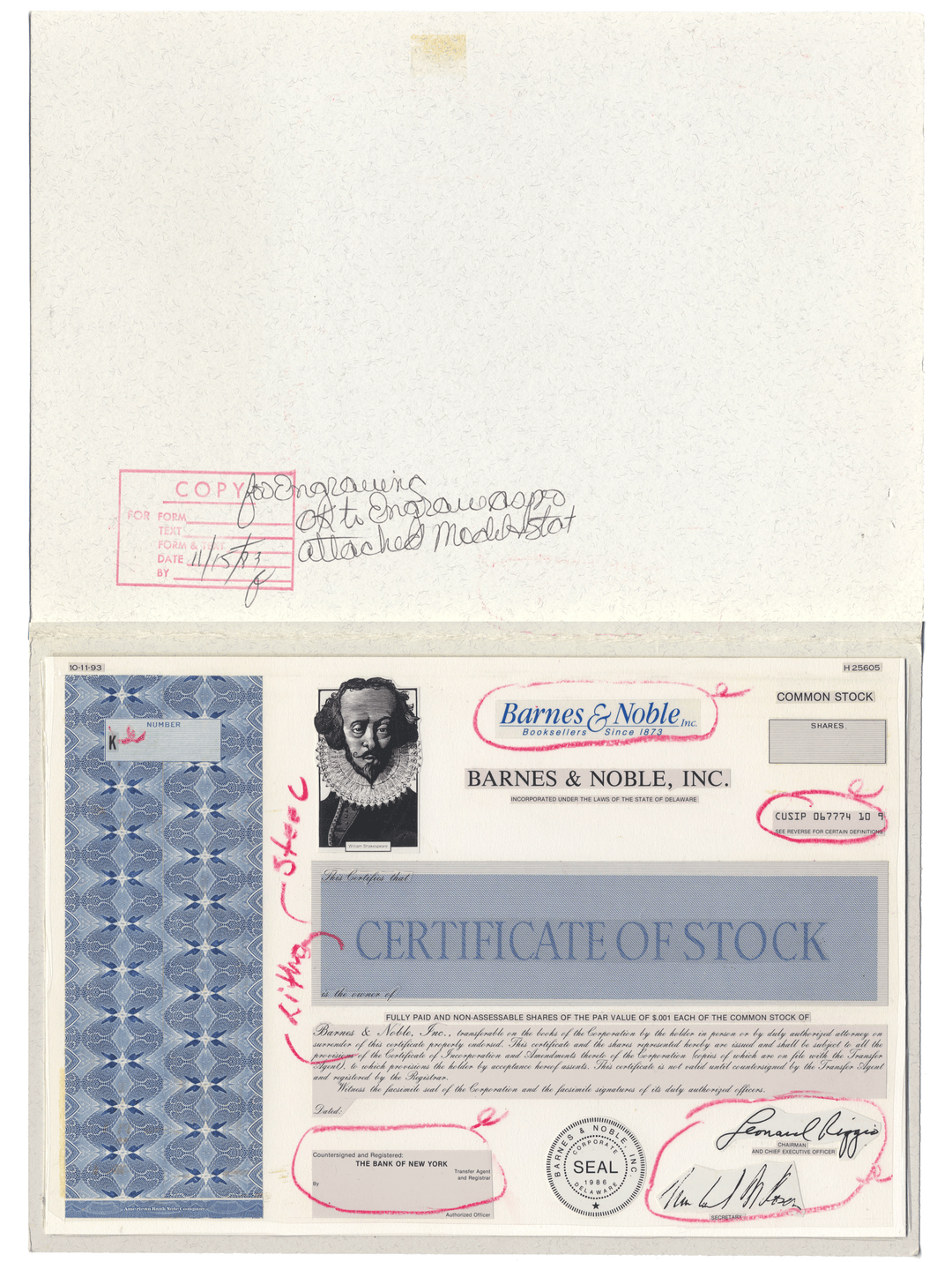Rare Barnes & Npble  common stock working proof