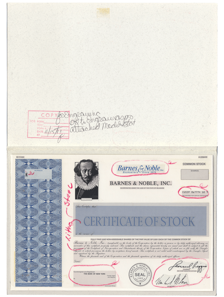 Rare Barnes & Npble  common stock working proof