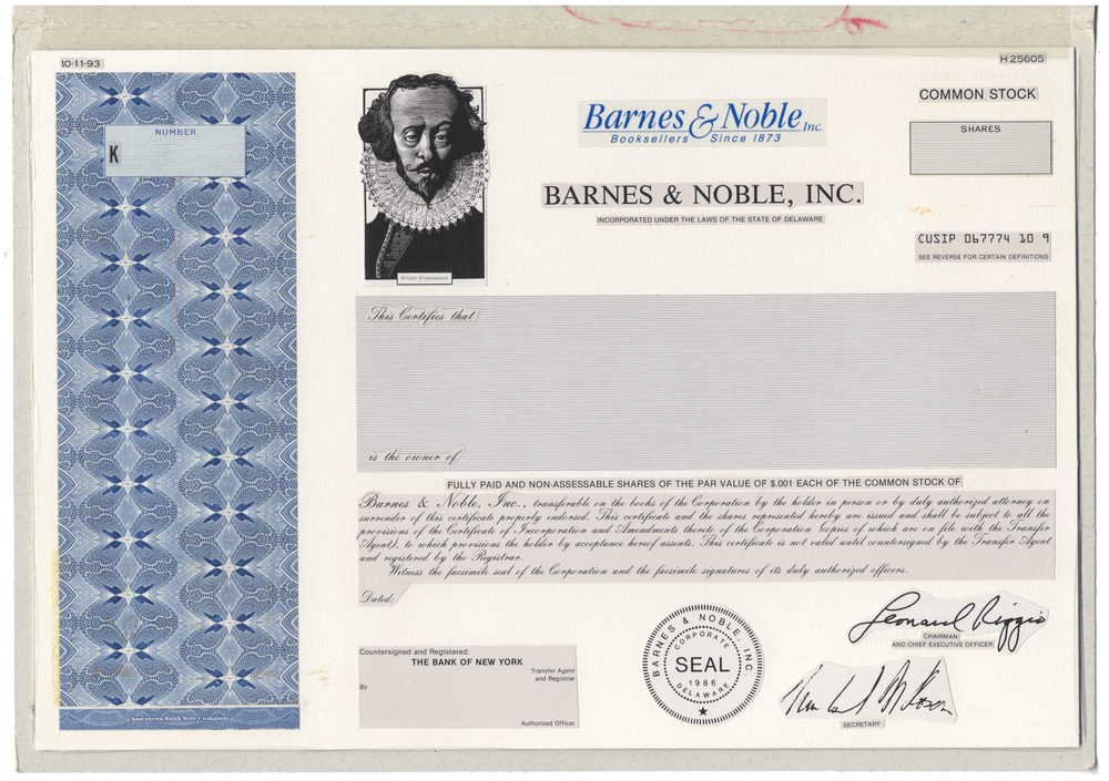 Rare Barnes & Npble  common stock working proof