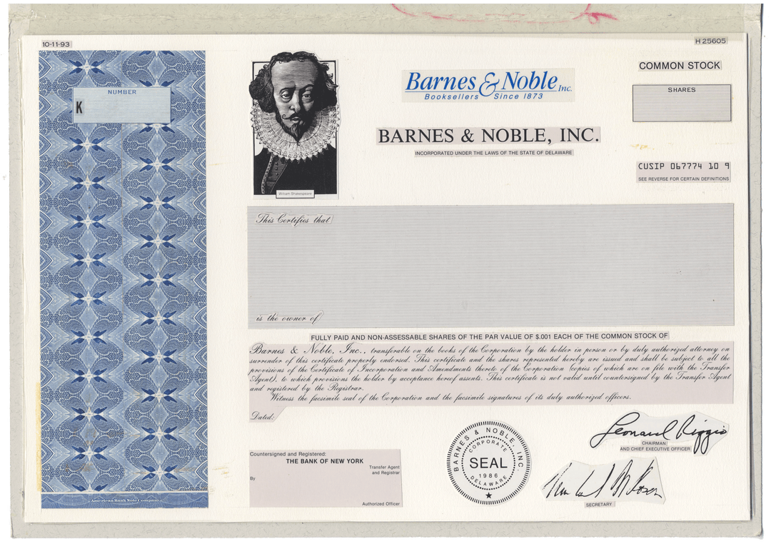 Rare Barnes & Npble  common stock working proof