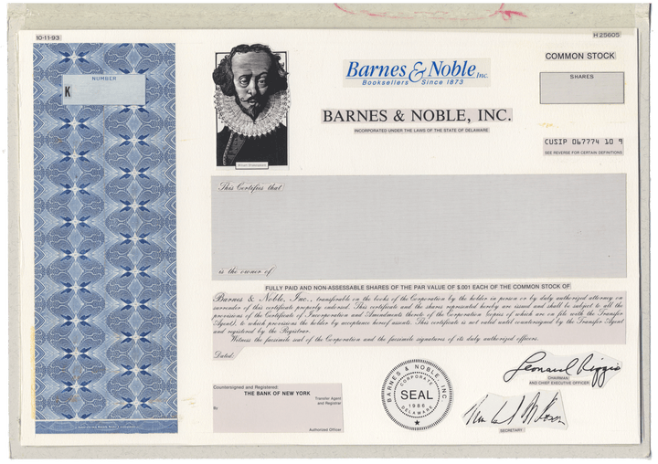 Rare Barnes & Npble  common stock working proof