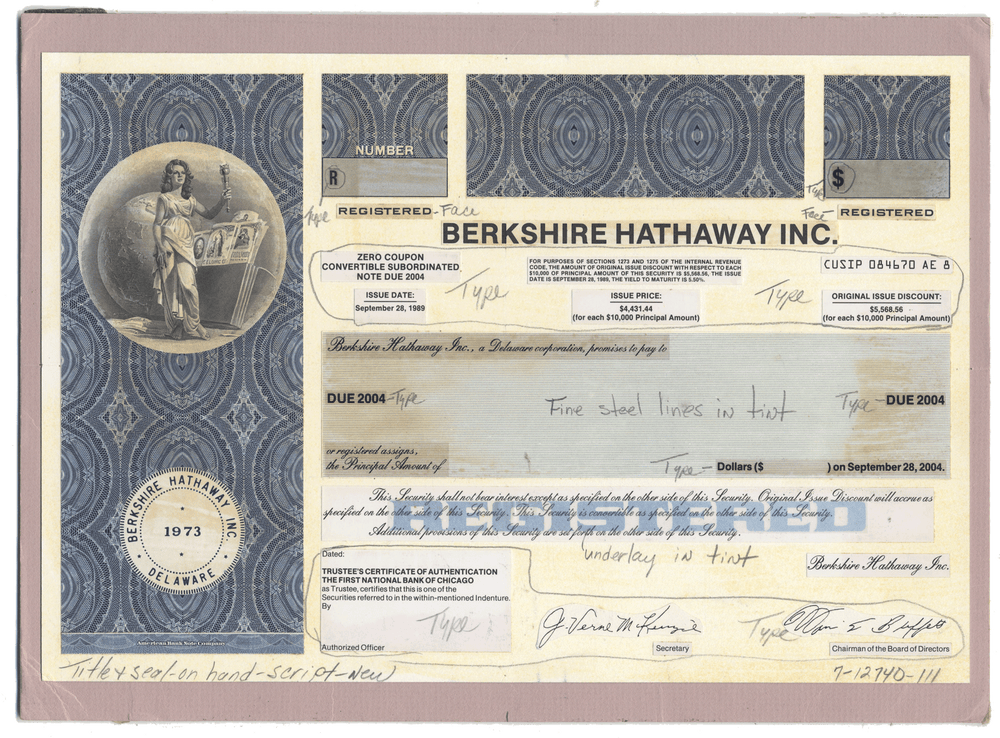 Working Proof from BERKSHIRE HATHAWAY for one the company's Convertible Subordinated Notes