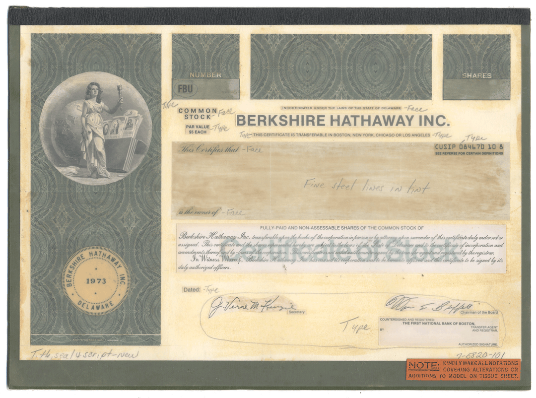 Working Proof from BERKSHIRE HATHAWAY for one the company's Common Stock