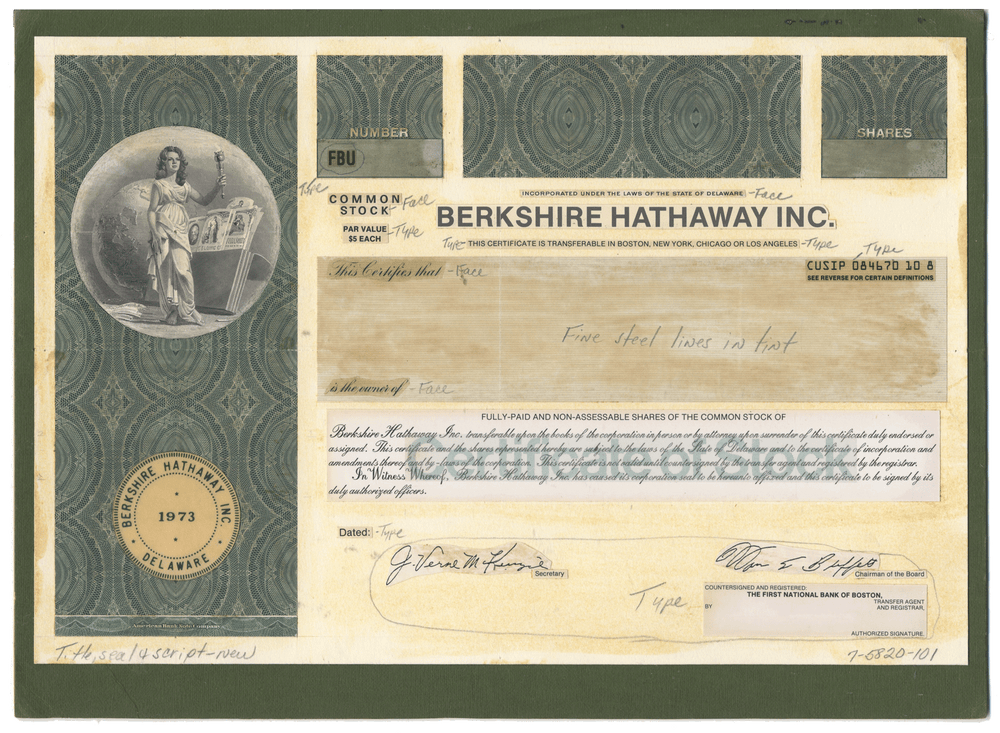 Working Proof from BERKSHIRE HATHAWAY for one the company's Common Stock