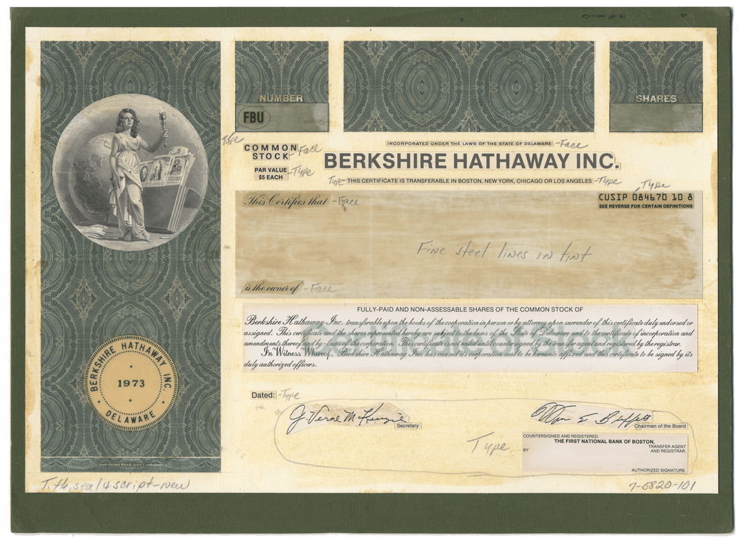 Working Proof from BERKSHIRE HATHAWAY for one the company's Common Stock