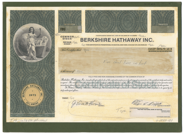 Working Proof from BERKSHIRE HATHAWAY for one the company's Common Stock