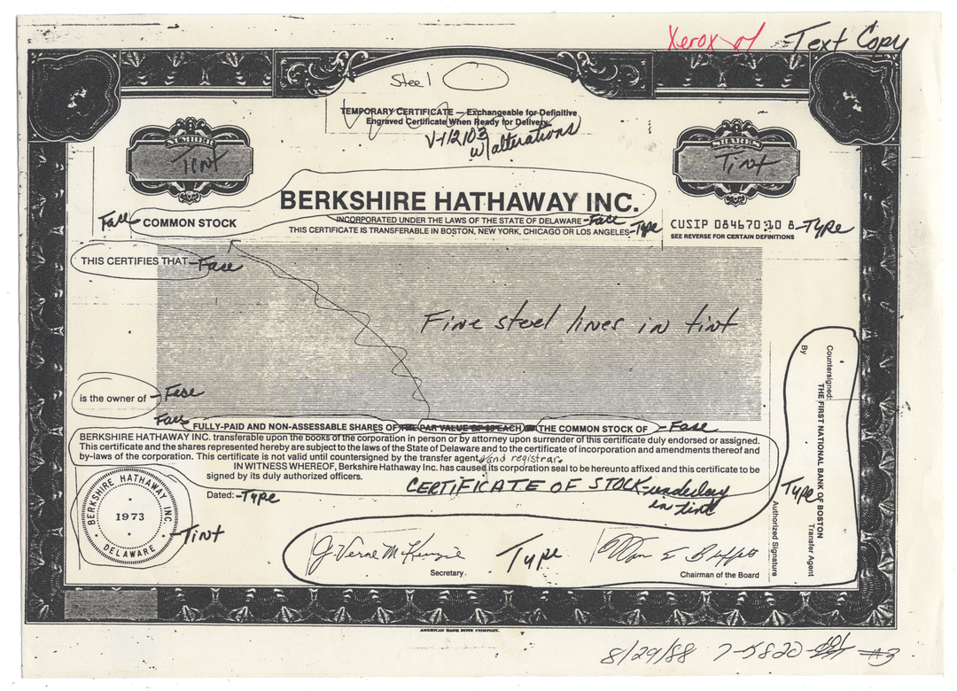 Working Proof from BERKSHIRE HATHAWAY for one the company's Common Stock