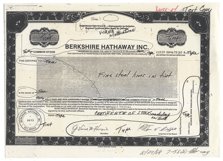 Working Proof from BERKSHIRE HATHAWAY for one the company's Common Stock