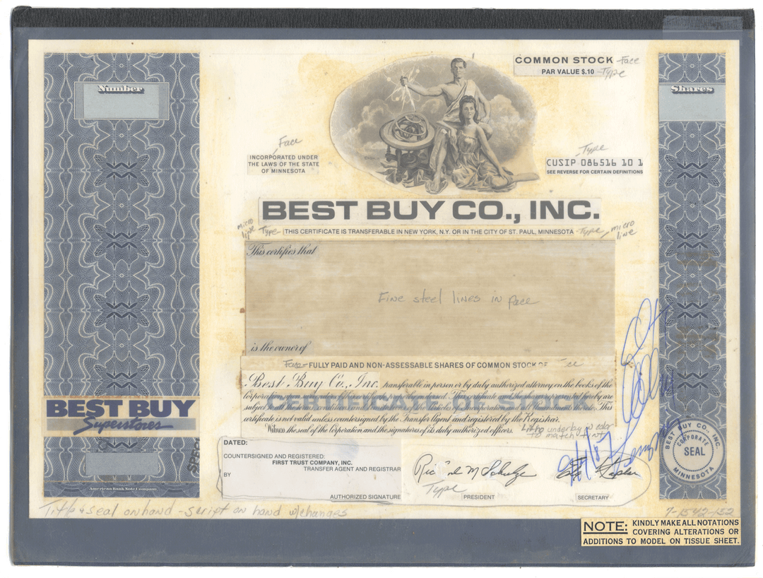 Very Rare BEST BUY Working Proof for the company's common stock