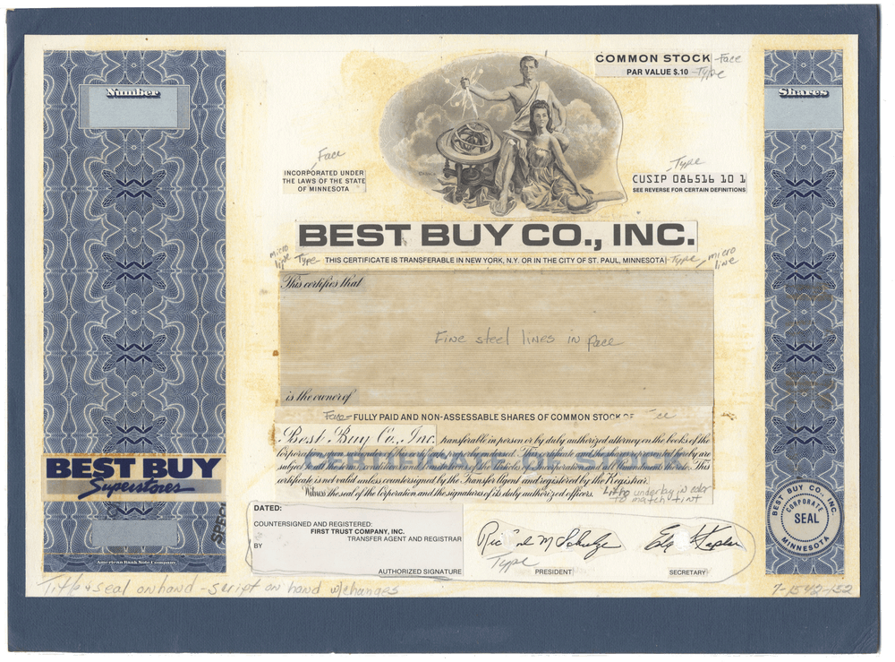 Very Rare BEST BUY Working Proof for the company's common stock